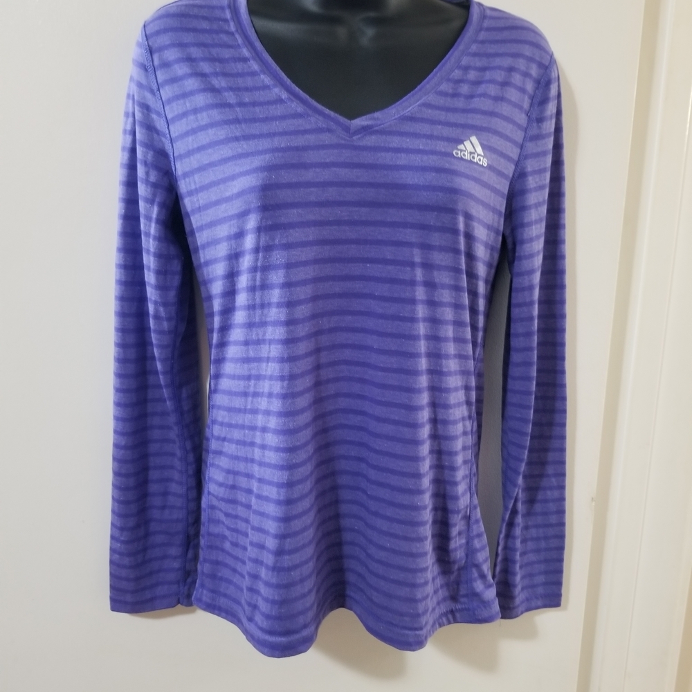 Adidas Ultimate Tee Purple Stripe Long Sleeve Small